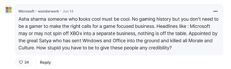 Microsoft Employee on Asha Sharma Cool