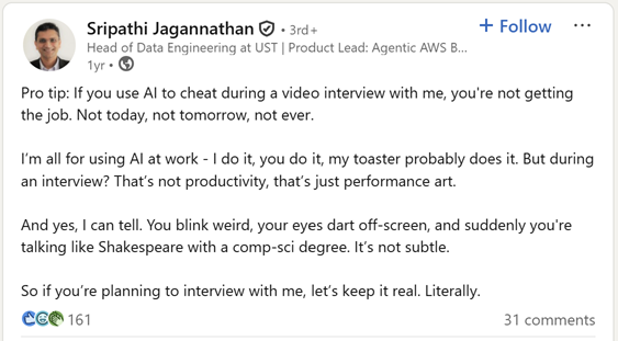 Sripathi Jagganathan AI cheating in interviews