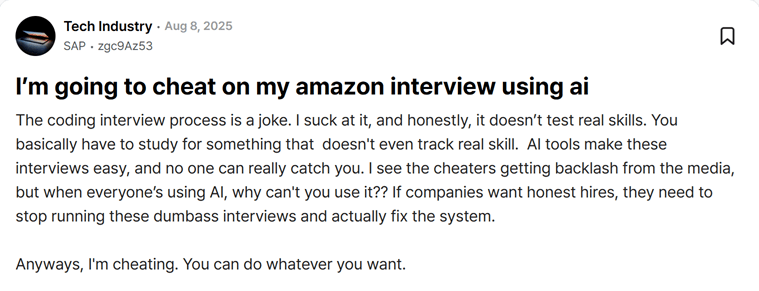 TeamBlind Post AI to cheat in interview Amazon